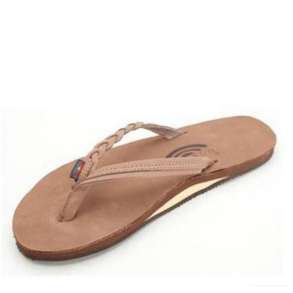 Rainbow Flirty Braidy Flip Flops Leather Tan Size 6.5 7 7.5 excellent condition